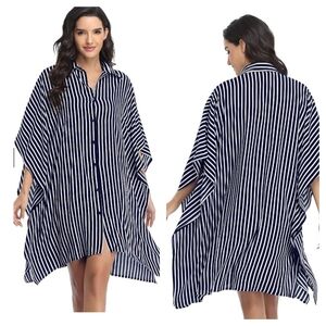 EKOUAER Striped Rayon Cover-up Dress L